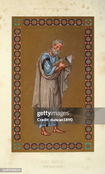 saint matthew, one of the twelve apostles of jesus, 10th century byzantine art - religious saint stock illustrations