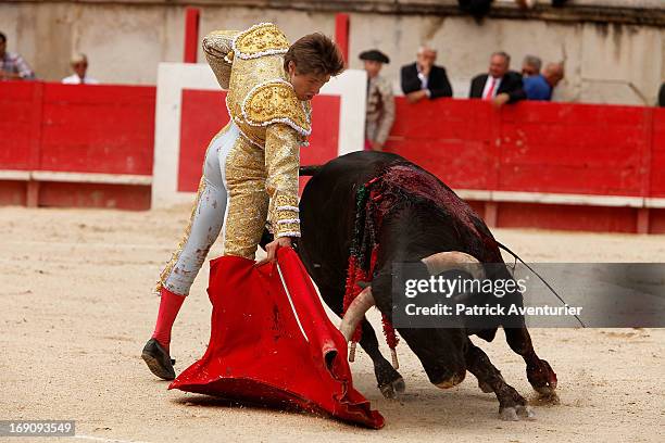 French bullfighter Juan Leal in action during the 61st annual Pentecost Feria de Nimes at Nimes Arena on May 19, 2013 in Nimes, France. The historic...