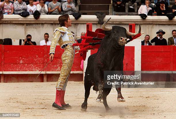 French bullfighter Juan Leal in action during the 61st annual Pentecost Feria de Nimes at Nimes Arena on May 19, 2013 in Nimes, France. The historic...