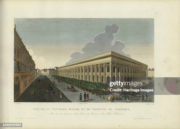 Vue de la nouvelle Bourse et du tribunal de commerce, prise du coin de la rue Notre..., 1817-1824. Private Collection. Creator: Courvoisier-Voisin,...