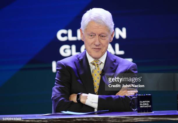 Former President Bill Clinton speaks during the Clinton Global Initiative meeting at the Hilton Midtown on September 19, 2023 in New York City.