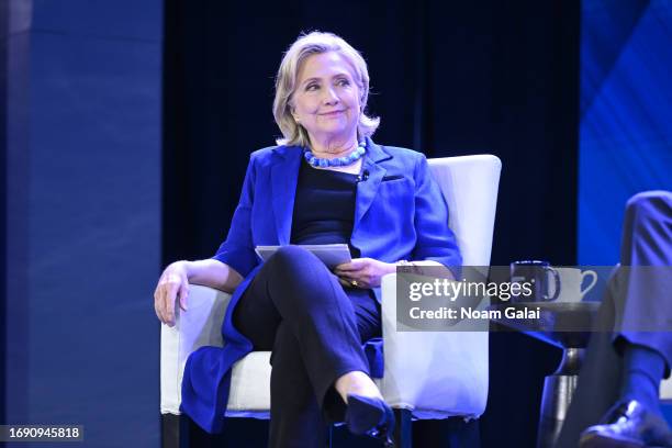 Hillary Clinton speaks onstage during the Clinton Global Initiative September 2023 Meeting at New York Hilton Midtown on September 18, 2023 in New...