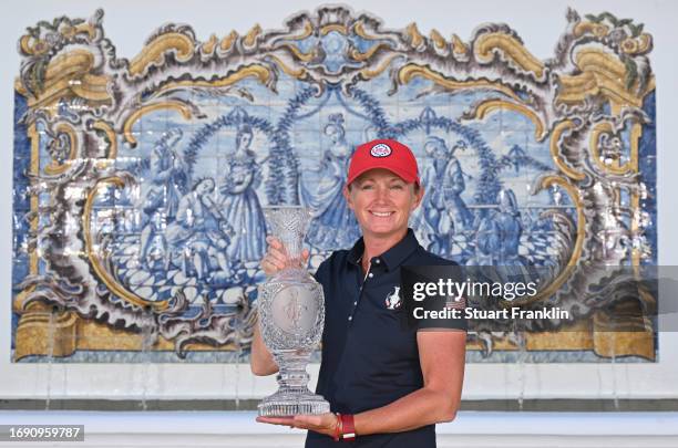 Stacy Lewis, captain of team USA holds the Solheim Cup trophy during an official photocall prior to the The Solheim Cup at Finca Cortesin Golf Club...