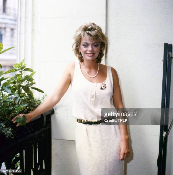 Portrait of British actress Sarah Payne as she poses at the Comedy Theatre , London, England, June 20, 1985.