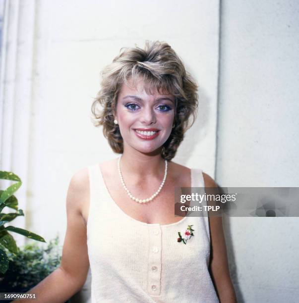 Portrait of British actress Sarah Payne as she poses at the Comedy Theatre , London, England, June 20, 1985.