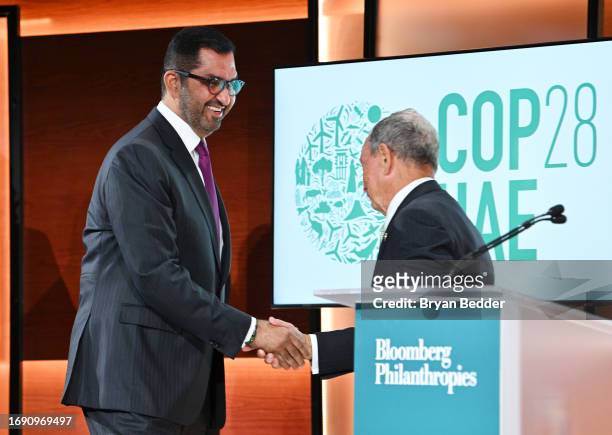 President-Designate Dr. Sultan Al Jaber and UN Special Envoy on Climate Ambition and Solutions and founder of Bloomberg LP and Bloomberg...