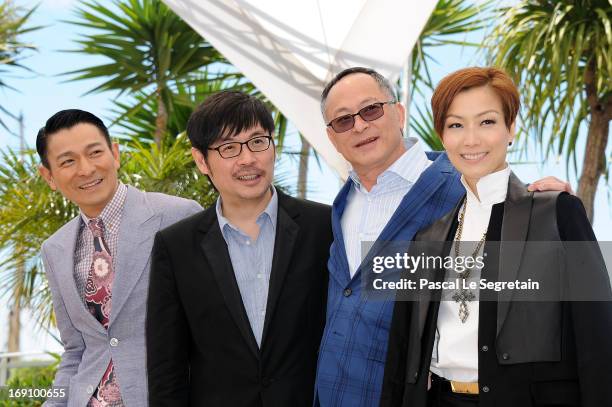 Actor Andy Lau, actor Wai Ka-Fai, director Johnnie To and actress Sammi Cheng attends the photocall for 'Blind Detective' during The 66th Annual...