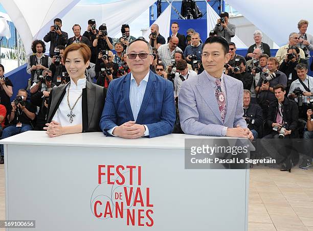 Actress Sammi Cheng, director Johnnie To and actor Andy Lau attends the photocall for 'Blind Detective' during The 66th Annual Cannes Film Festival...