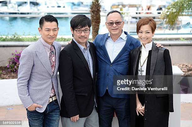 Andy Lau, Wai Ka-Fai, Johnnie To and Sammi Cheng attend the photocall for 'Blind Detective' during the 66th Annual Cannes Film Festival at Palais des...