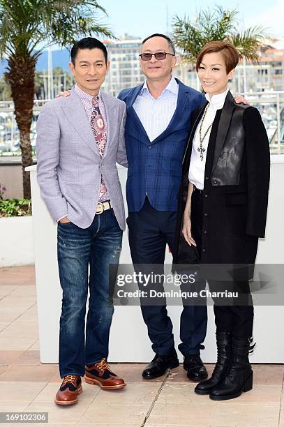 Andy Lau, Johnnie To and Sammi Cheng attend the photocall for 'Blind Detective' during the 66th Annual Cannes Film Festival at Palais des Festivals...