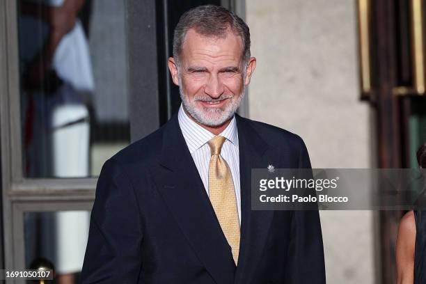 King Felipe VI of Spain attends the opening of the 2023/2034 season of the Royal Theatre on September 19, 2023 in Madrid, Spain.