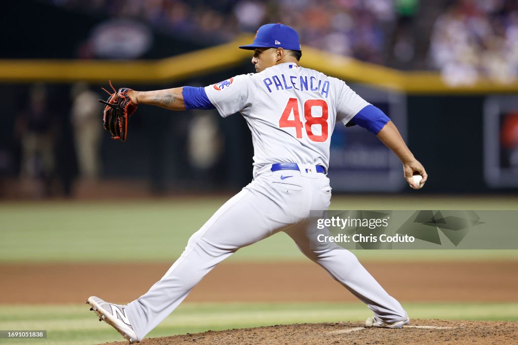 Daniel Palencia of the Chicago Cubs pitches against the Arizona ...
