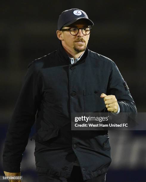 Joey Barton of Bristol Rovers watches his players warm up prior to the EFL Trophy Southern Group H match between Bristol Rovers and West Ham United...