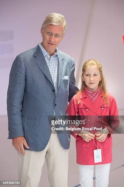 Prince Philippe and his daughter Princess Elisabeth of Belgium visit the South Pole Station exhibition at Tour & Taxis on May 20, 2013 in Brussels,...