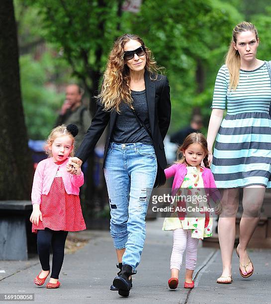 Sarah Jessica Parker, Tabitha Hodge Broderick and Marion Loretta Elwell Broderick are seen in the West Village on May 20, 2013 in New York City.
