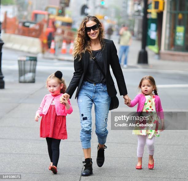 Sarah Jessica Parker, Tabitha Hodge Broderick and Marion Loretta Elwell Broderick are seen in the West Village on May 20, 2013 in New York City.