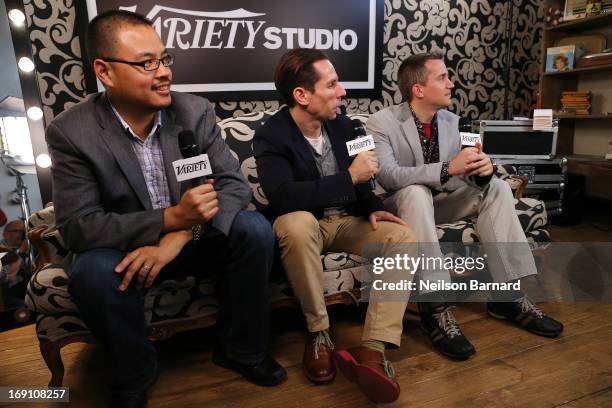 Variety film critics Justin Chang, Peter Debruge and Scott Foundas attend the Variety Studio at Chivas House on May 20, 2013 in Cannes, France.