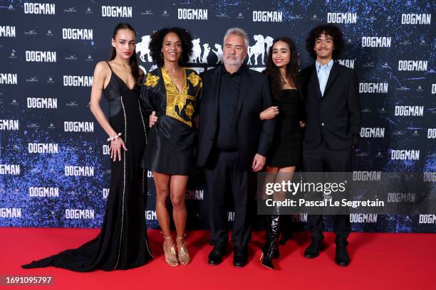 Thalia Besson, Virginie Besson-Silla, Luc Besson, Sateen Besson and Mao Besson attend the "Dogman" premiere at Cinema UGC Normandie on September 19,...