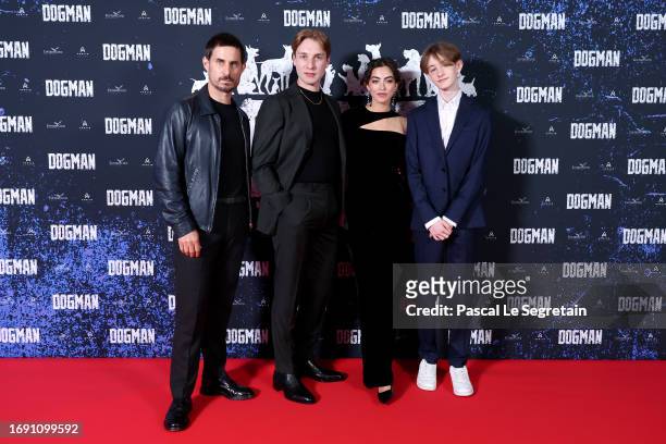 Clemens Schick, Alexander Settineri, Grace Palma, Lincoln Powell attend the "Dogman" premiere at Cinema UGC Normandie on September 19, 2023 in Paris,...