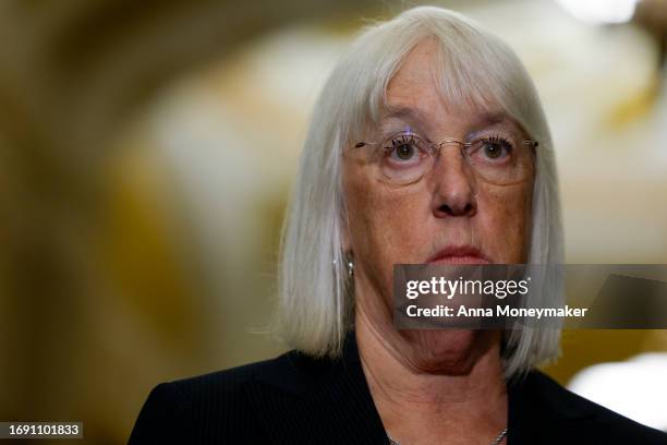 Sen. Patty Murray listens during a news conference following the weekly Senate Democratic policy luncheon meeting at the U.S. Capitol Building on...