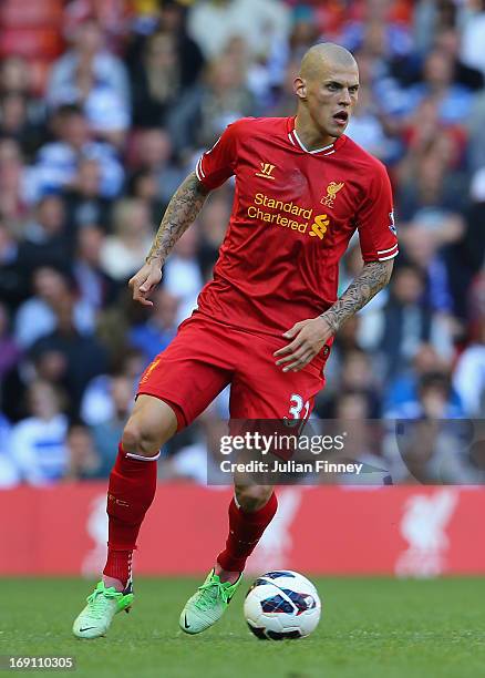 Martin Skrtel of Liverpool inbn action during the Barclays Premier League match between Liverpool and Queens Park Rangers at Anfield on May 19, 2013...