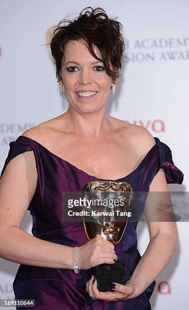 Olivia Colman poses in the press room at the Arqiva British Academy Television Awards 2013 at the Royal Festival Hall on May 12, 2013 in London,...