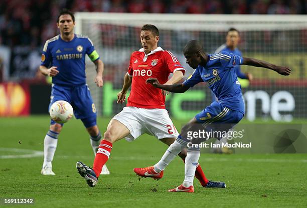 Nemanja Matic of SL Benfica competes with Ramirez of Chelsea during the Europa League Final match between Chelsea and SL Benfica at The Amsterdam...