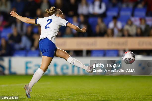 Ella Morris of England Women U23 scores a goal to make it 3-0 during the Women's International Friendly between England Women U23 and Belgium U23 at...