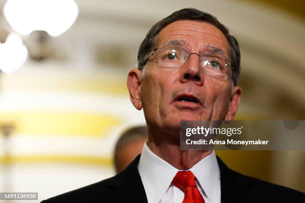 Sen. John Barrasso speaks during a news conference following the weekly Republican Senate policy luncheon meeting at the U.S. Capitol Building on...