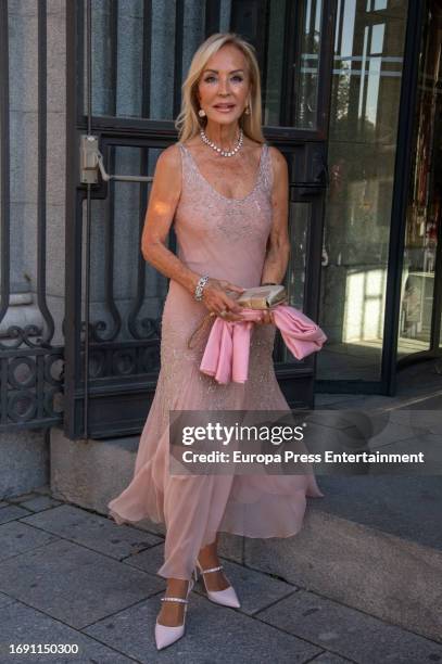 Carmen Lomana arrives at the Teatro Real to attend the opening of the 2023/2024 season where they will perform the revival of the opera "Medea", by...