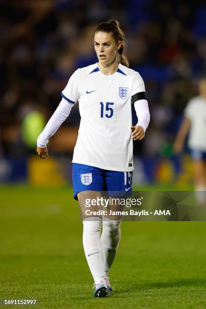 Emma Harries of England Women U23 during the Women's International Friendly between England Women U23 and Belgium U23 at The Croud Meadow on...