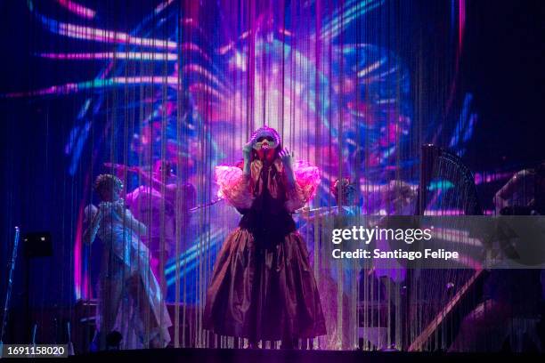 Bjork performs on stage during a concert of her tour "Cornucopia" at Wiener Stadthalle on September 19, 2023 in Vienna, Austria.