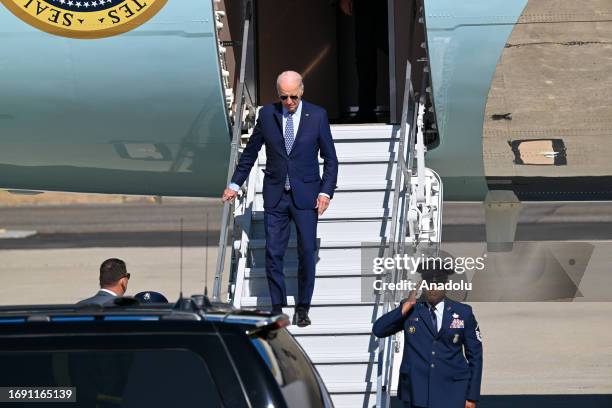 President Joe Biden arrives at Moffett Federal Airfield of NASA Ames Research Center in Mountain View, California, United States on September 26,...