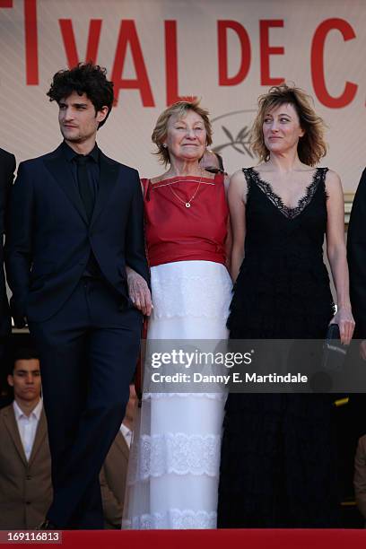 Actor Louis Garrel, actresses Marisa Borini and Celine Sallette attend the premiere for 'Un Chateau en Italie' during the 66th Annual Cannes Film...