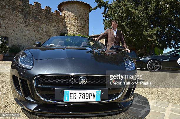 Salvatore Ferragamo Jr. Receives a Jaguar F-Type during the Jaguar F-Type Event at Castello di Gabbiano on May 14, 2013 in in Mercatale val di Pesa ,...