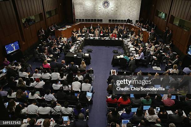 The Senate Judiciary Committee holds a markup session on the immigration reform legislation in the Hart Senate Office Building on Capitol Hill May...