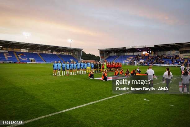 England Women U23 team line up before the Women's International Friendly between England Women U23 and Belgium U23 at The Croud Meadow on September...