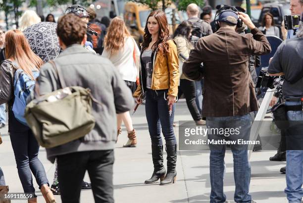 Actress Megan Fox is seen filming on location for "Teenage Mutant Ninja Turtles" on May 20, 2013 in New York City.