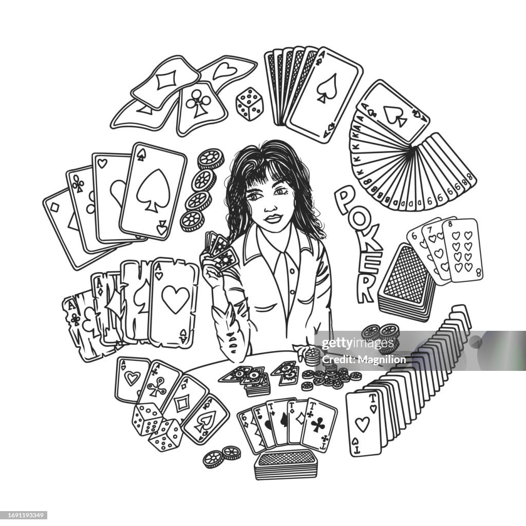 Poker Doodles set, Circle Composition