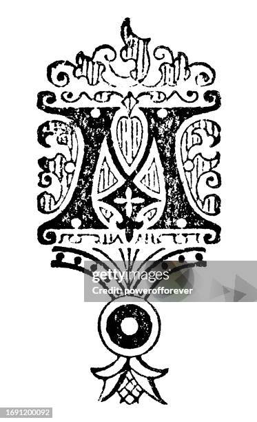 großbuchstabe m im jugendstil - 19. jahrhundert - initials stock-grafiken, -clipart, -cartoons und -symbole