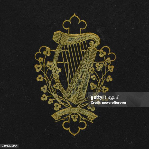celtic harp design - 19th century - ireland stock illustrations