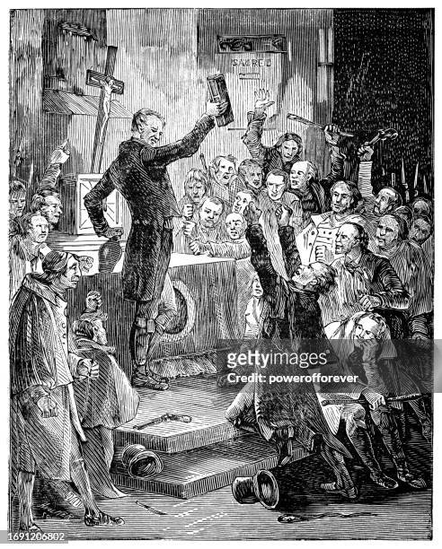 catholic priest conducting a secret mass in ireland - 18th century - republic of ireland stock illustrations