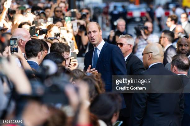 Britain's Prince William, Prince of Wales visits Ladder 10 Firehouse in Tribeca on September 19, 2023 in New York City.