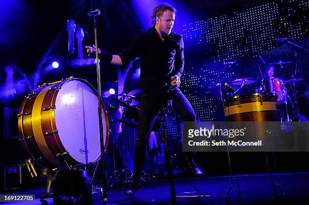 Imagine Dragons vocalist Dan Reynolds performs at Red Rocks Amphitheatre on May 16, 2013 in Morrison, Colorado.
