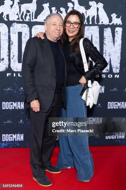 Jean Todt and wife Michelle Yeoh attend the "Dogman" premiere at Cinema UGC Normandie on September 19, 2023 in Paris, France.