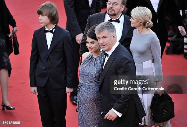 Hilaria Thomas and actor Alec Baldwin with director James Toback attend the premiere for 'Seduced and Abandoned' during The 66th Annual Cannes Film...