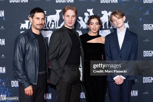 Clemens Schick, Alexander Settineri, Grace Palma and Lincoln Powell attend the "Dogman" premiere at Cinema UGC Normandie on September 19, 2023 in...