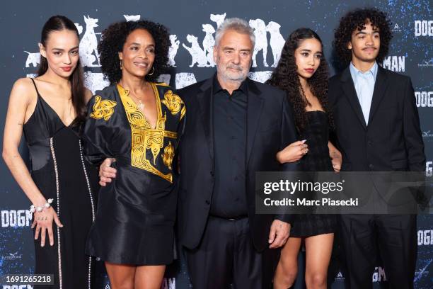 Thalia Besson, Virginie Besson-Silla, Luc Besson, Sateen Besson and Mao Besson attend the "Dogman" premiere at Cinema UGC Normandie on September 19,...