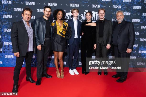 Eric Serra, Clemens Schick, Virginie Besson-Silla, Lincoln Powell, Grace Palma, Alexander Settineri and director Luc Besson attend the "Dogman"...