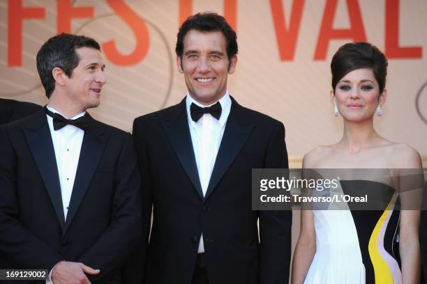 Director Guillaume Canet; Actor Clive Owan and Marion Cotillard attend the 'Blood Ties' Premiere during the 66th Annual Cannes Film Festival at the...